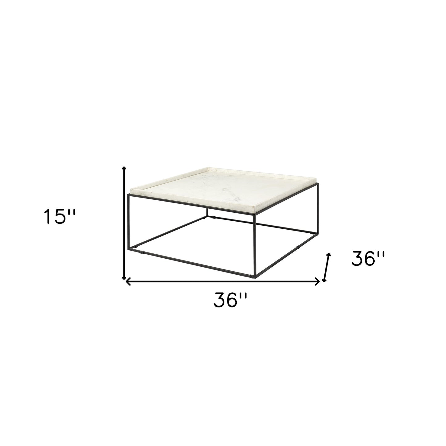 White & Black Genuine Marble & Metal Square Coffee Table