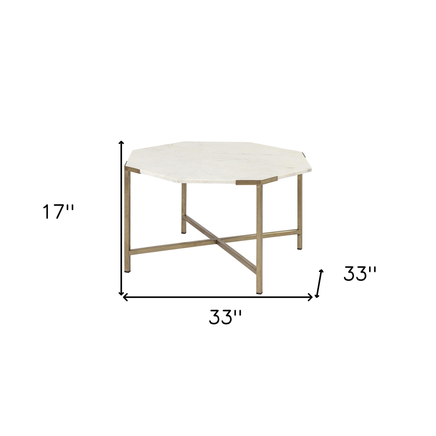 White & Gold Genuine Marble & Metal Octagon Coffee Table
