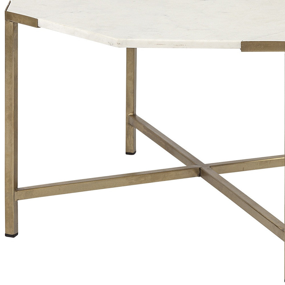 White & Gold Genuine Marble & Metal Octagon Coffee Table