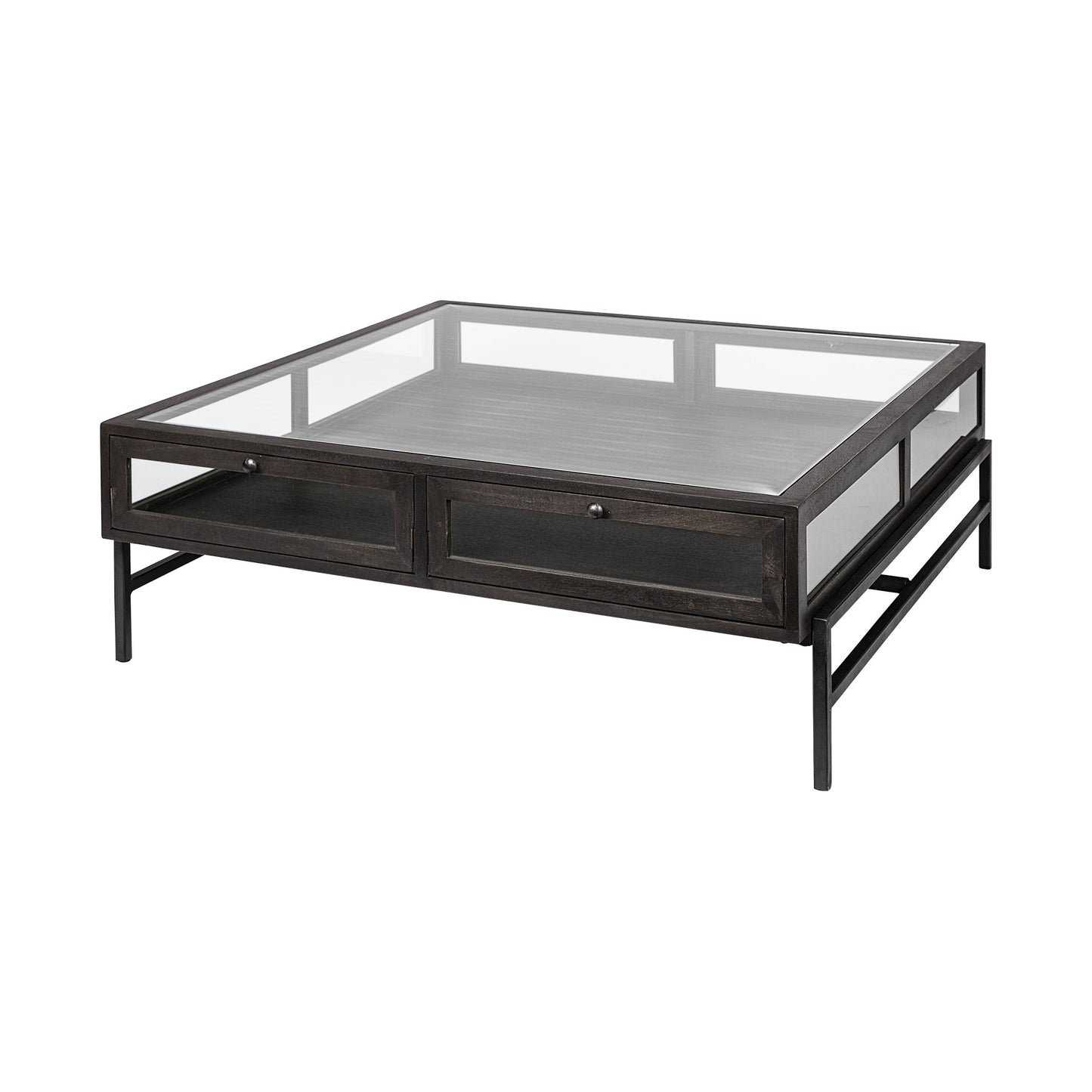 Black & Brown Square Coffee Table w/ 2 Drawers