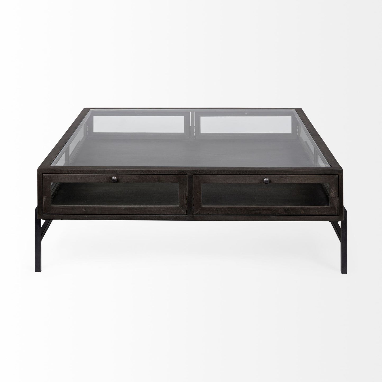 Black & Brown Square Coffee Table w/ 2 Drawers