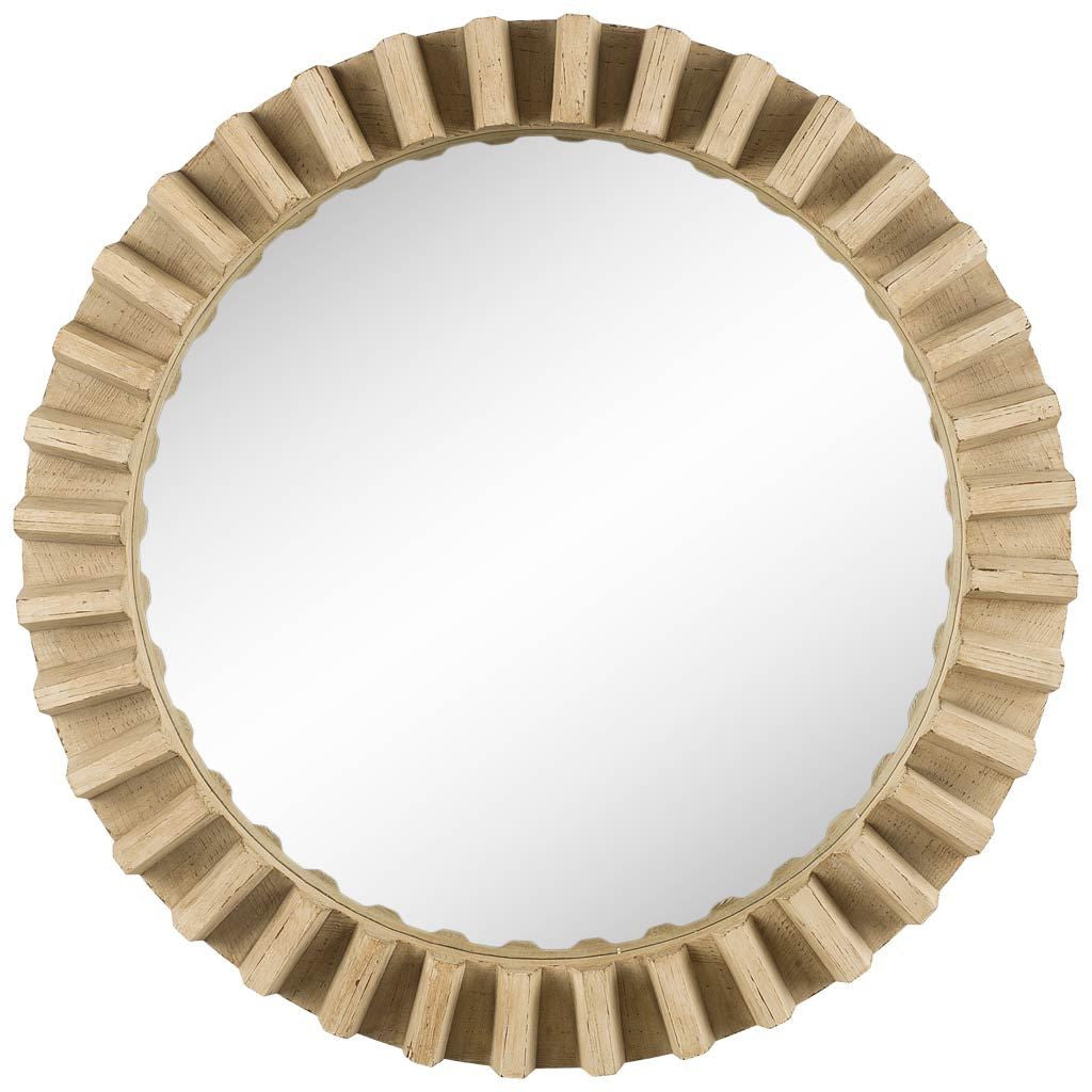 Round Natural Brown Wood Frame Wall Mirror