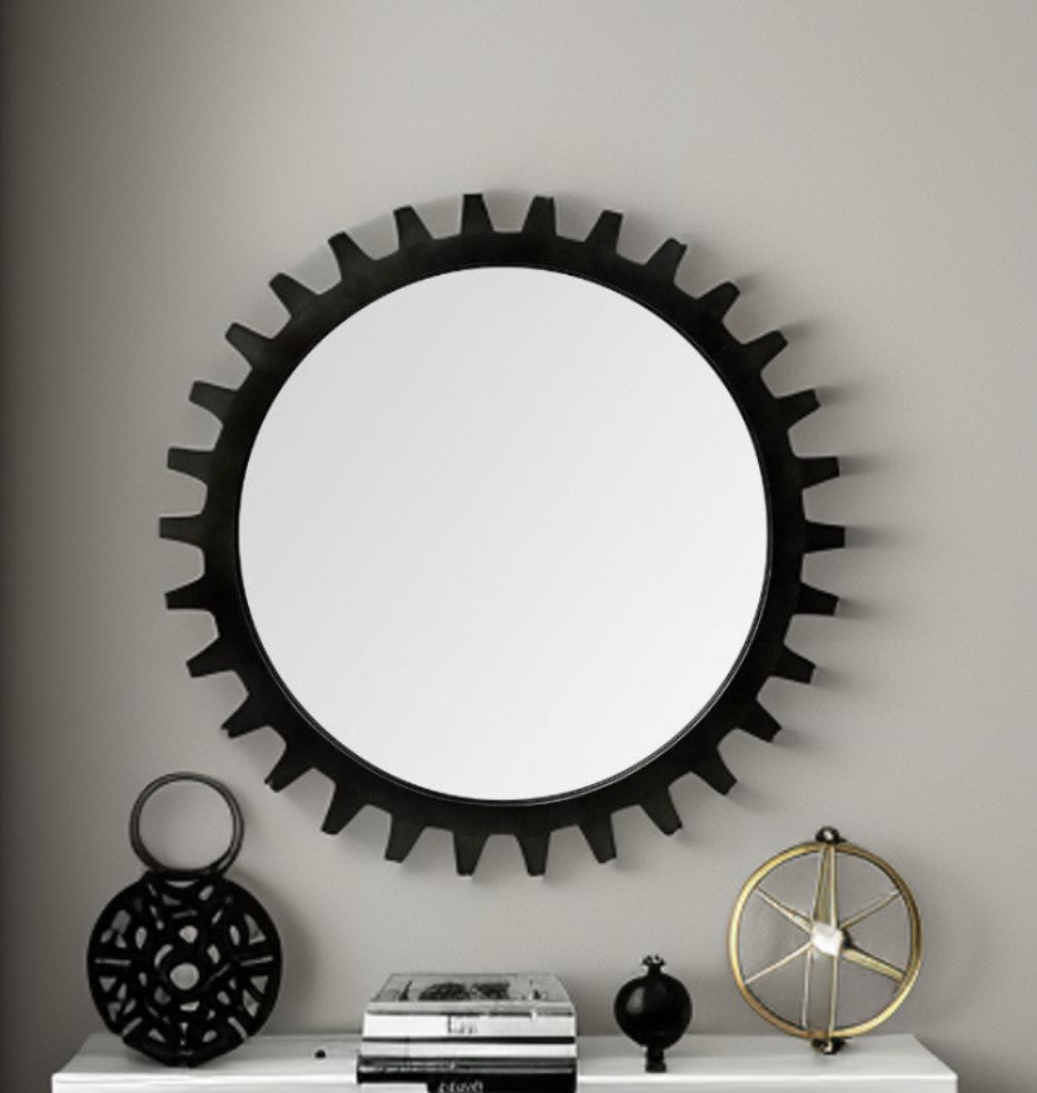 Round Black Metal Frame Wall Mirror