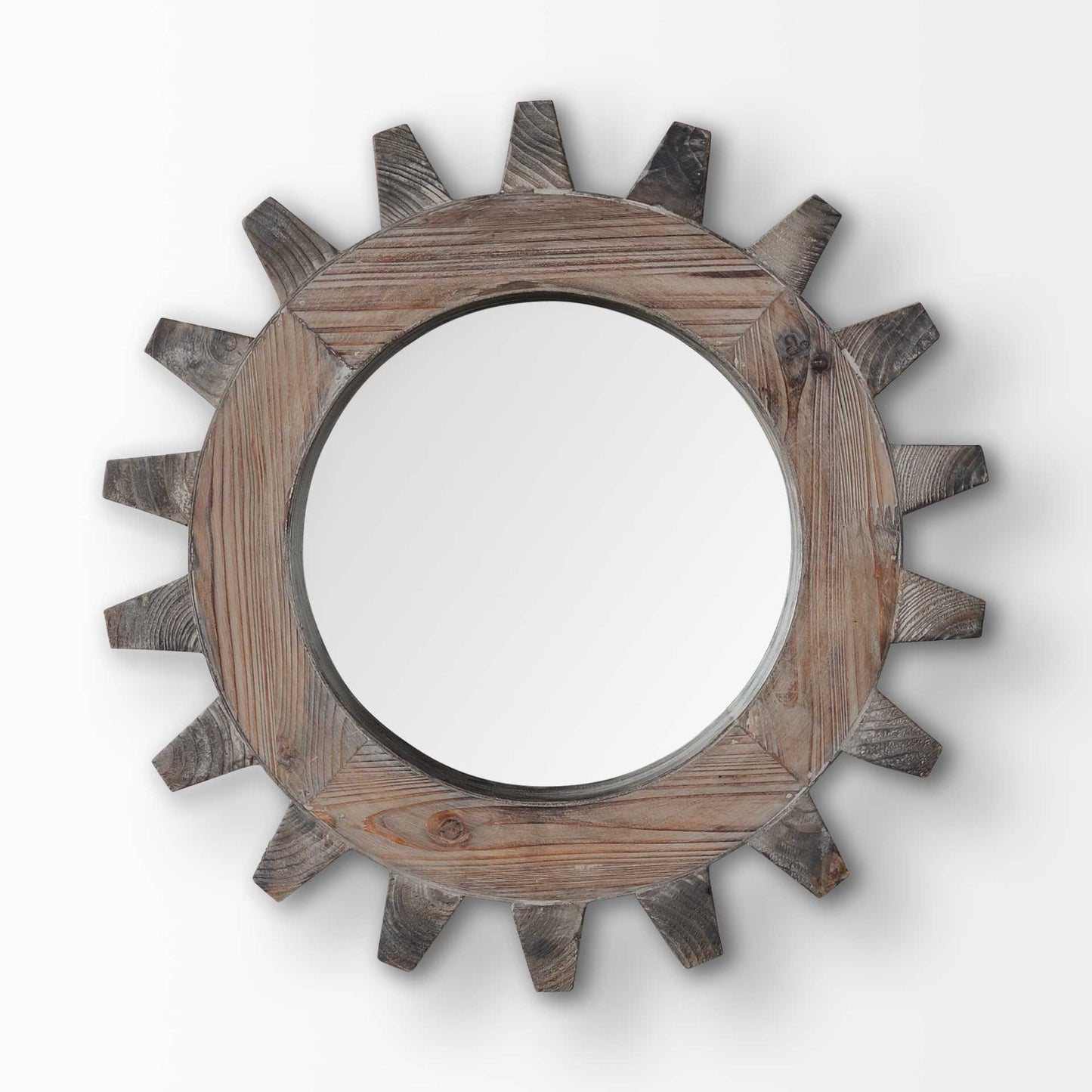 Cog Round Natural Wood Frame Wall Mirror