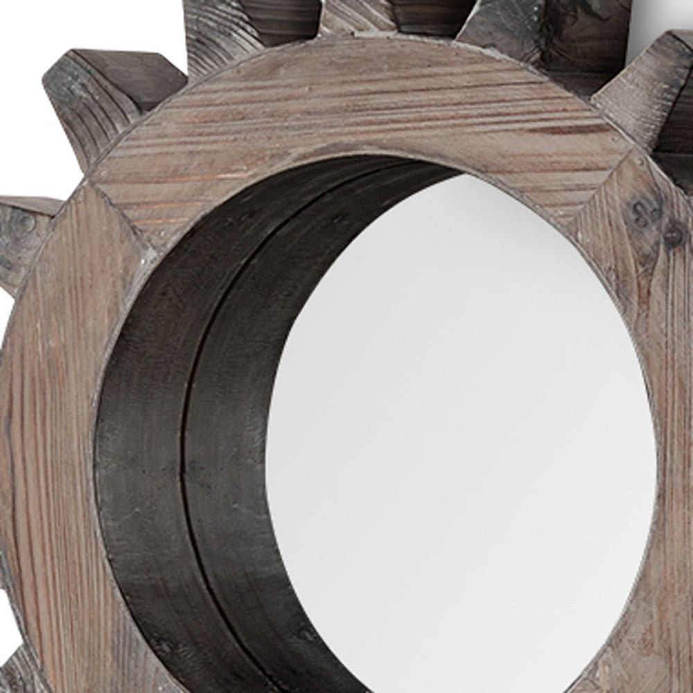 Cog Round Natural Wood Frame Wall Mirror