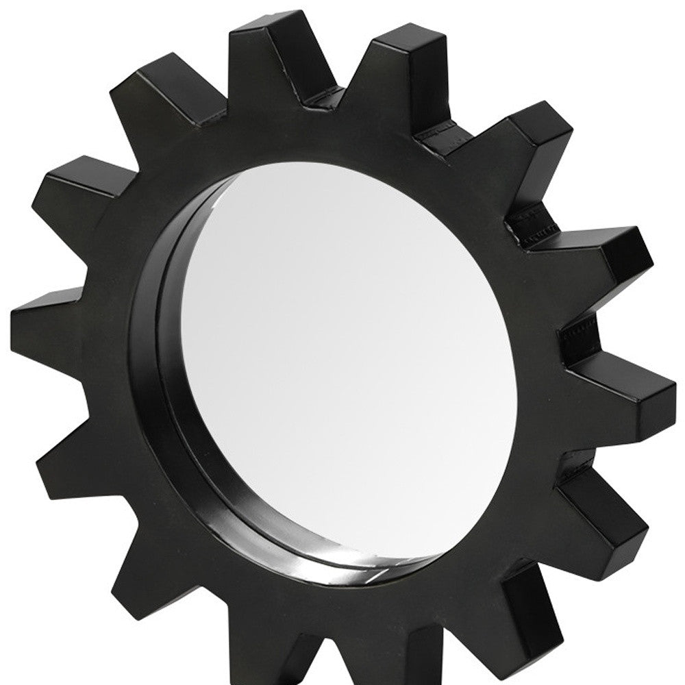 Cog Round Black Metal Frame Wall Mirror