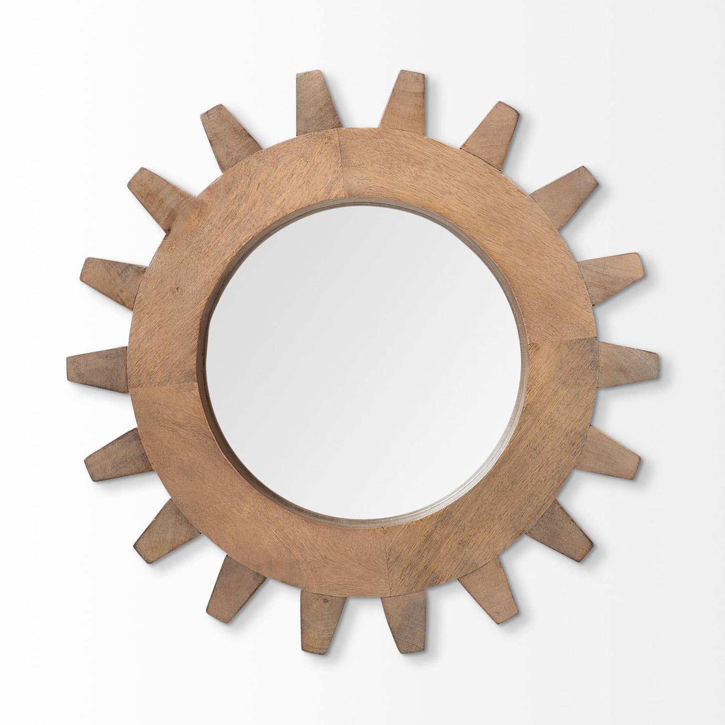 Cog Round Walnut Finish Frame Wall Mirror