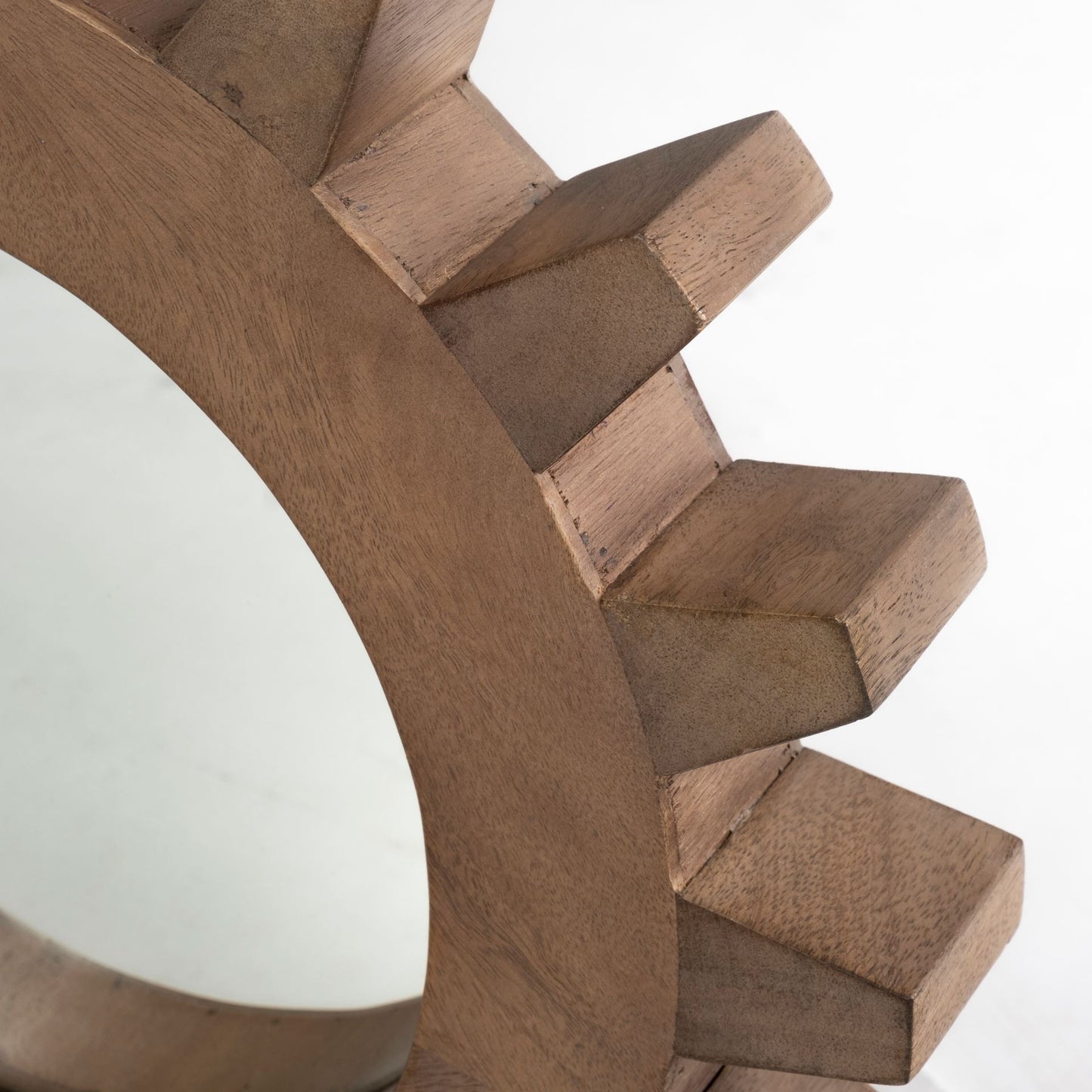 Cog Round Walnut Finish Frame Wall Mirror
