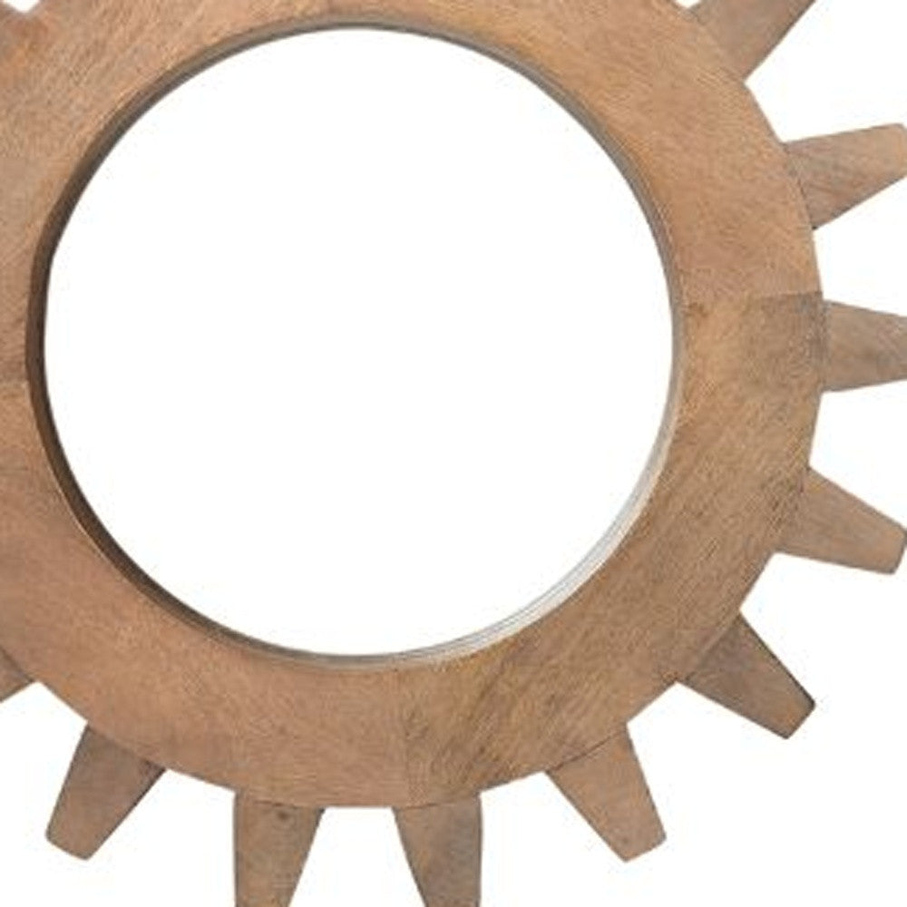 Cog Round Walnut Finish Frame Wall Mirror
