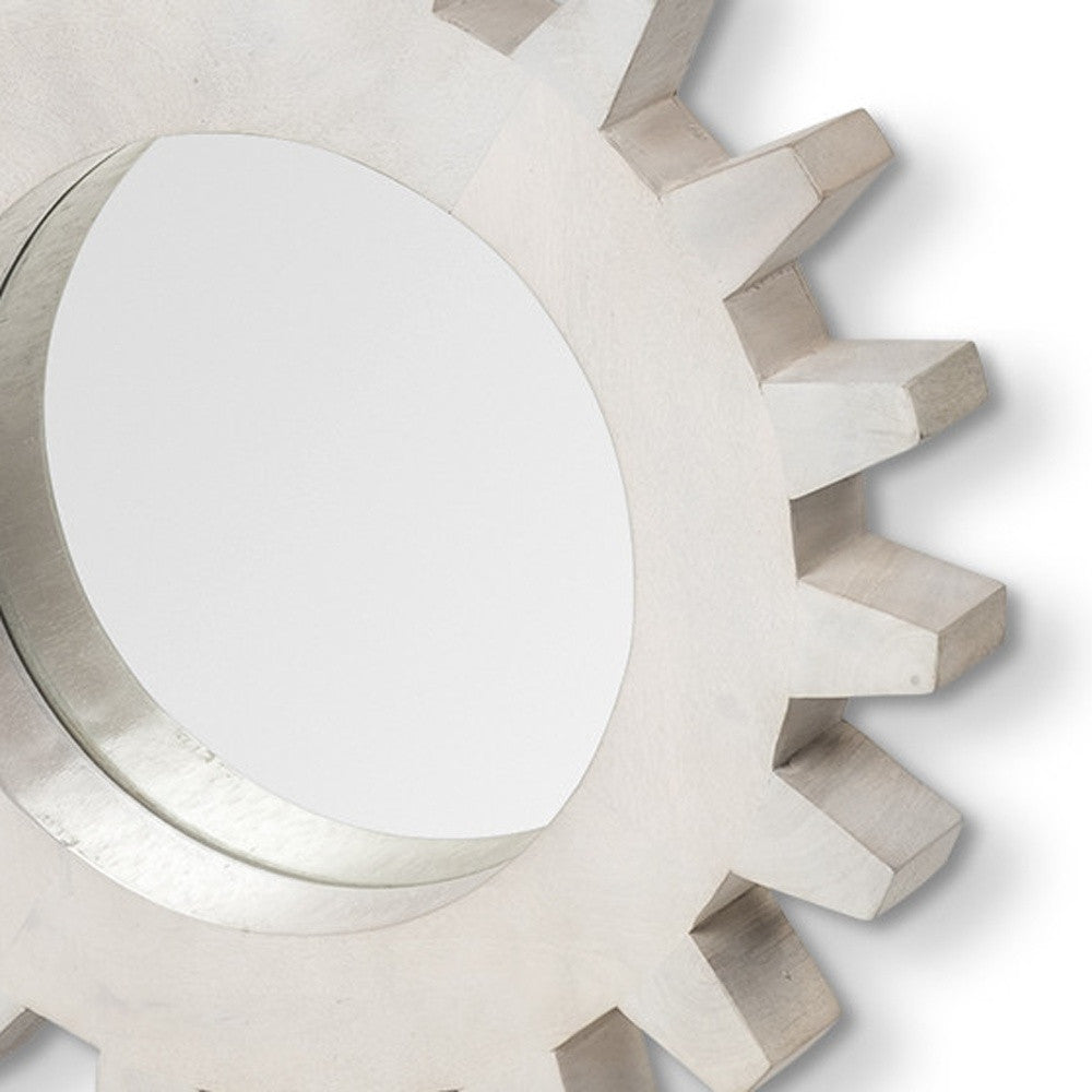 Cog Round White Wood Frame Wall Mirror