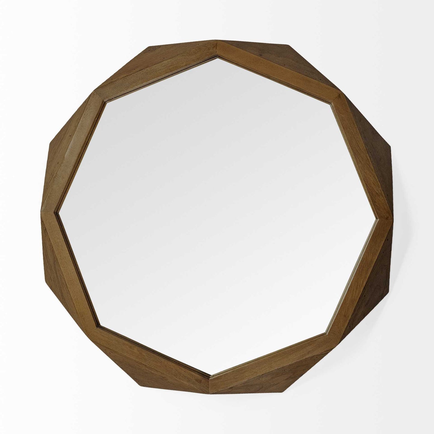 Octagon Brown Wood Frame Wall Mirror