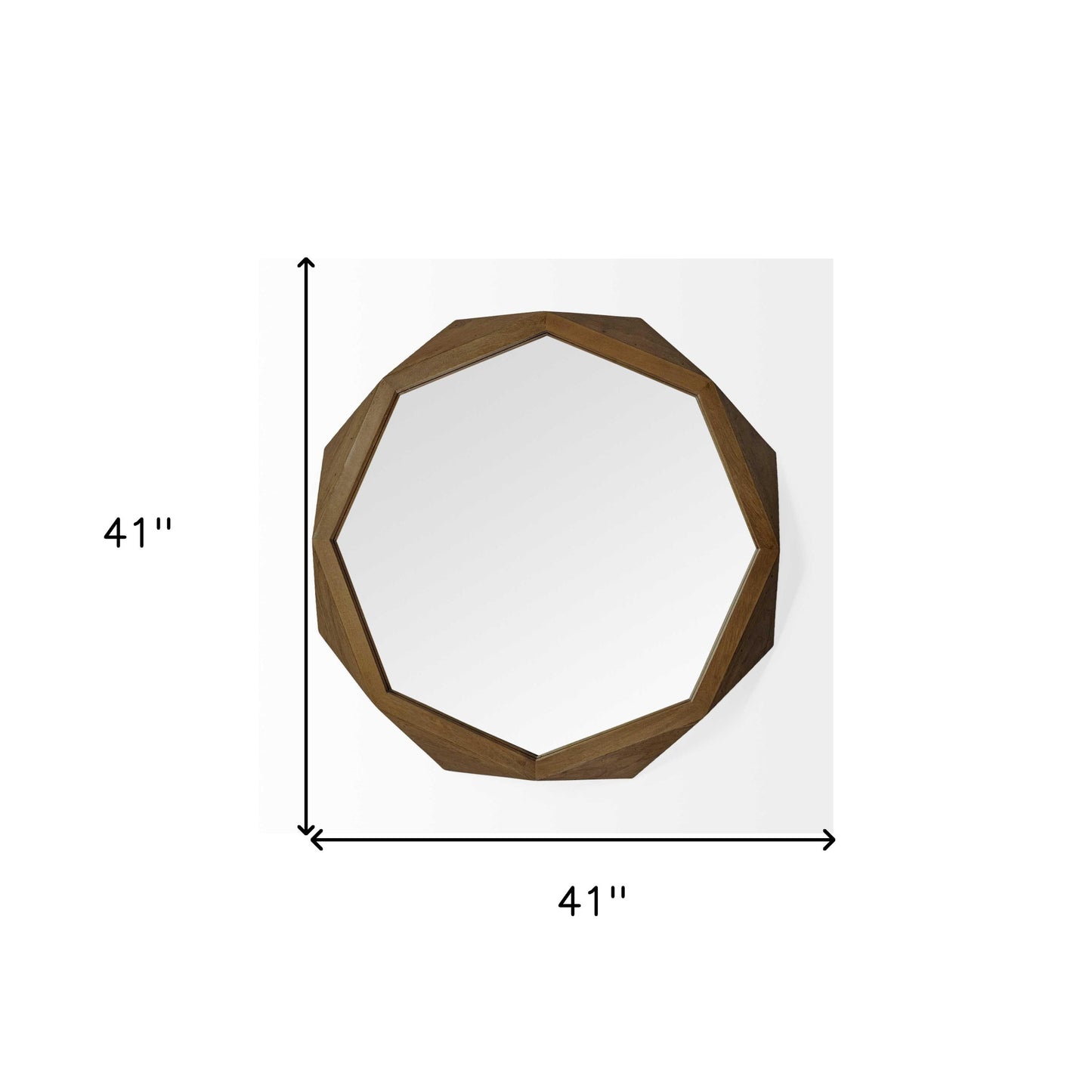Octagon Brown Wood Frame Wall Mirror