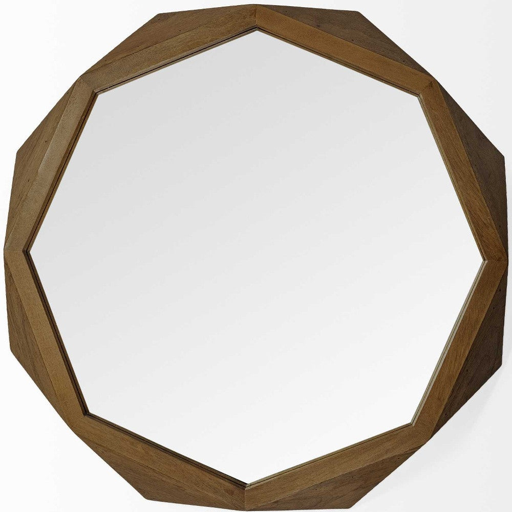 Octagon Brown Wood Frame Wall Mirror