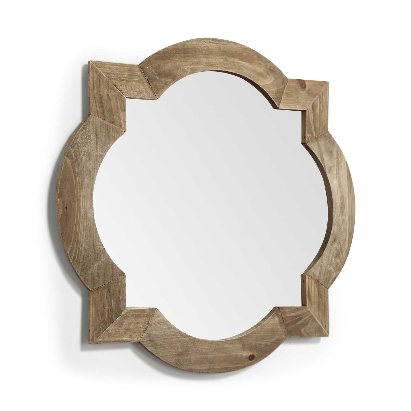 Round-Square Brown Wood Frame Wall Mirror