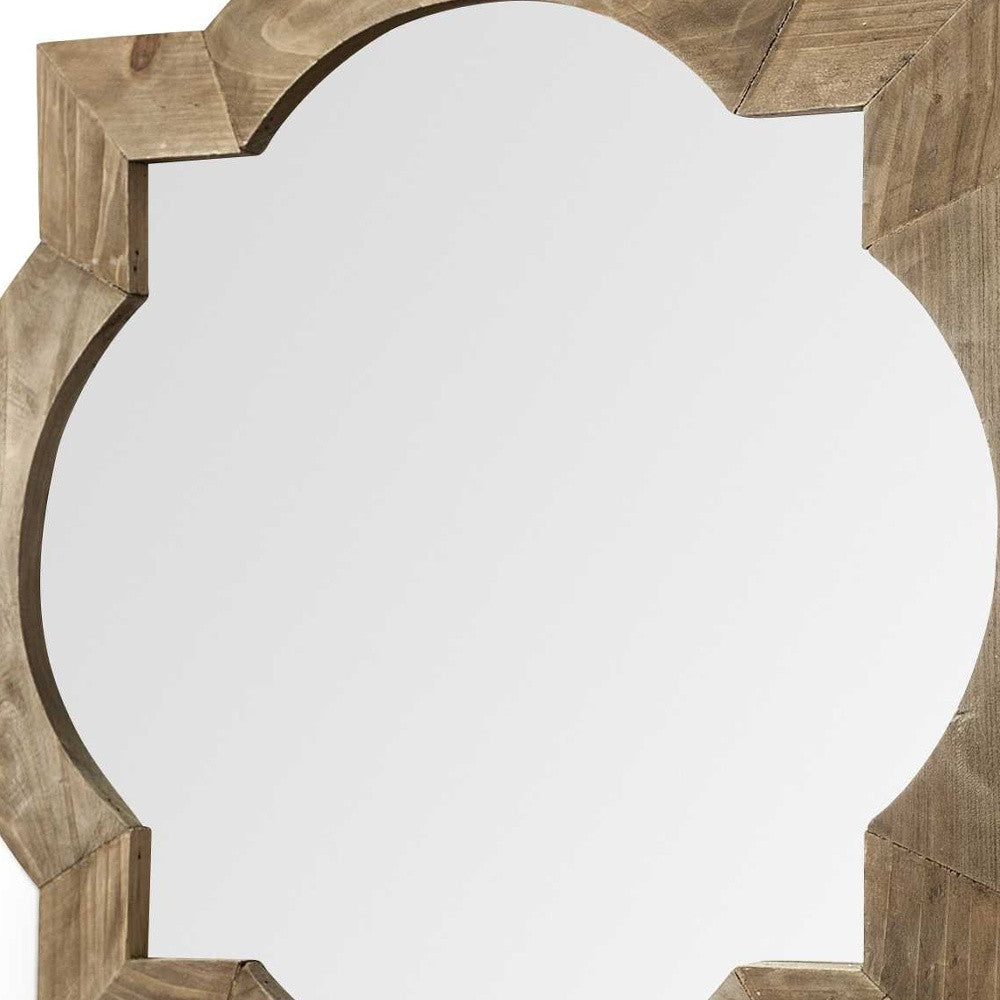 Round-Square Brown Wood Frame Wall Mirror