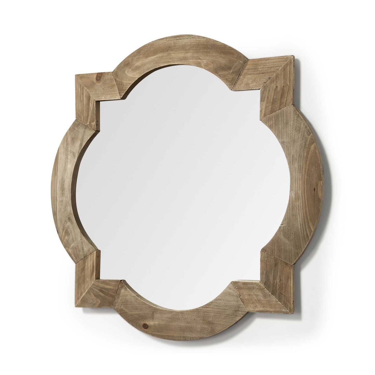 Round-Square Brown Wood Frame Wall Mirror