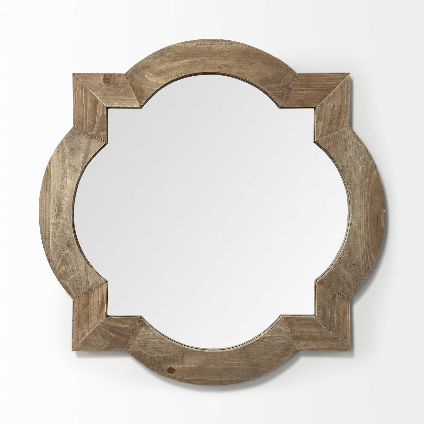 Round-Square Brown Wood Frame Wall Mirror