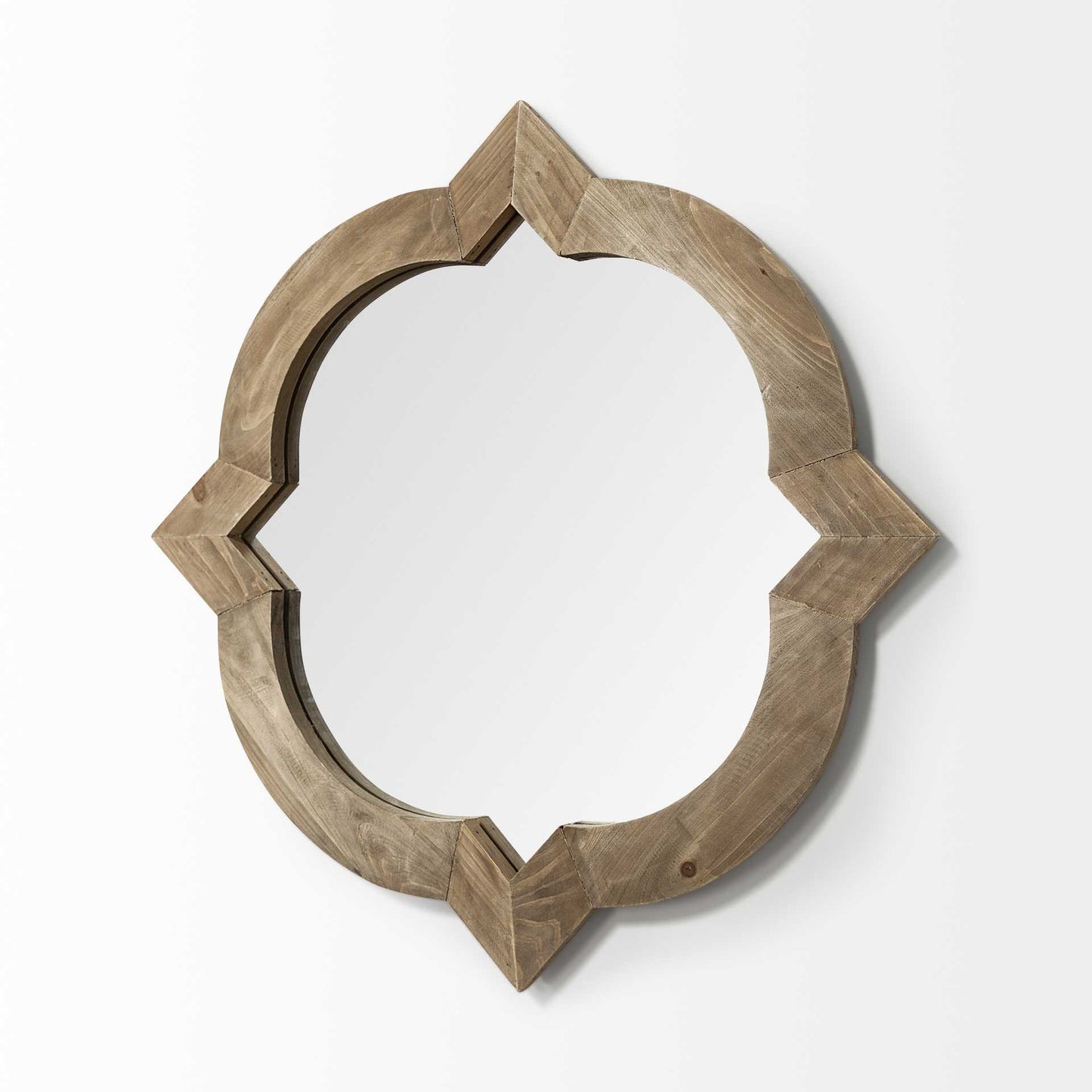 Round-Square Brown Wood Frame Wall Mirror