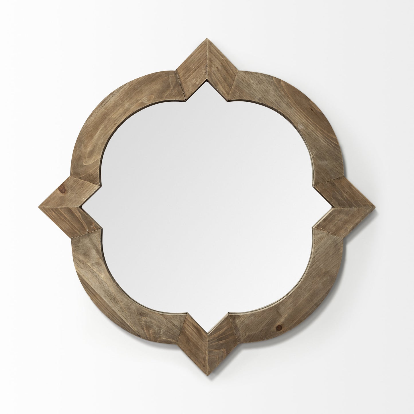 Round-Square Brown Wood Frame Wall Mirror