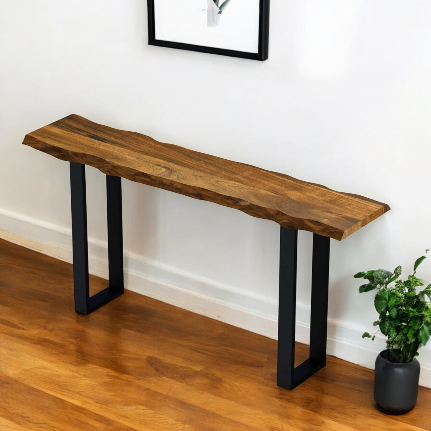 Brown & Black Solid Wood Distressed Sled Console Table