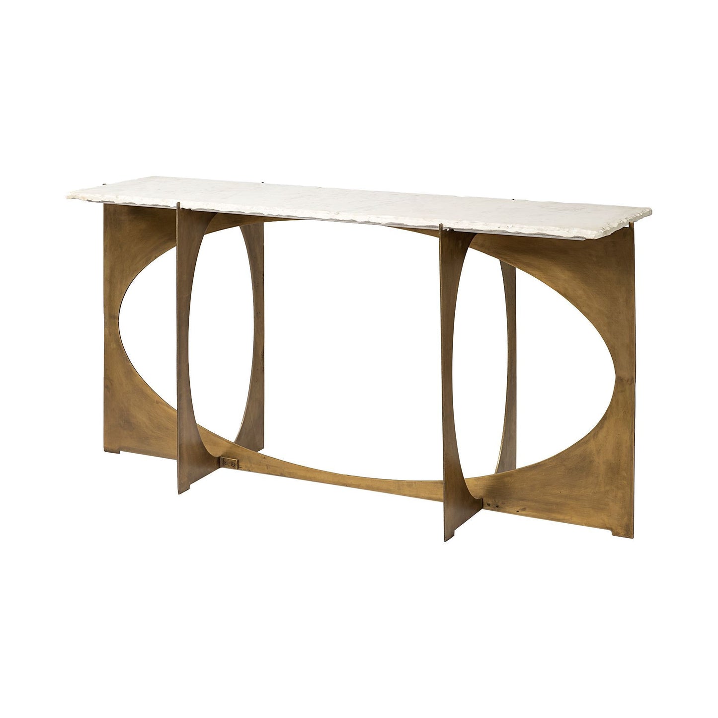 White & Gold Genuine Marble & Metal Console Table