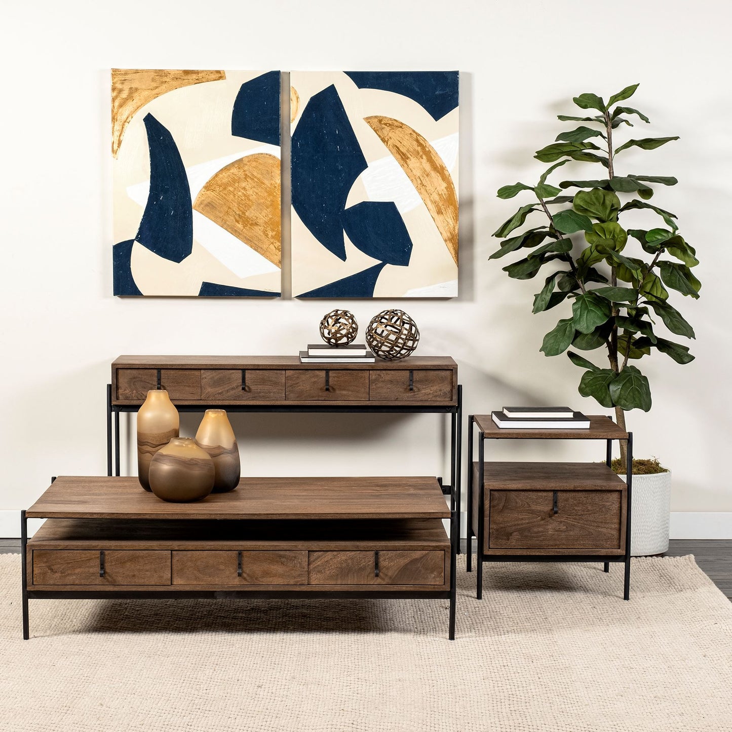 Brown/Black Solid Wood & Metal Console Table