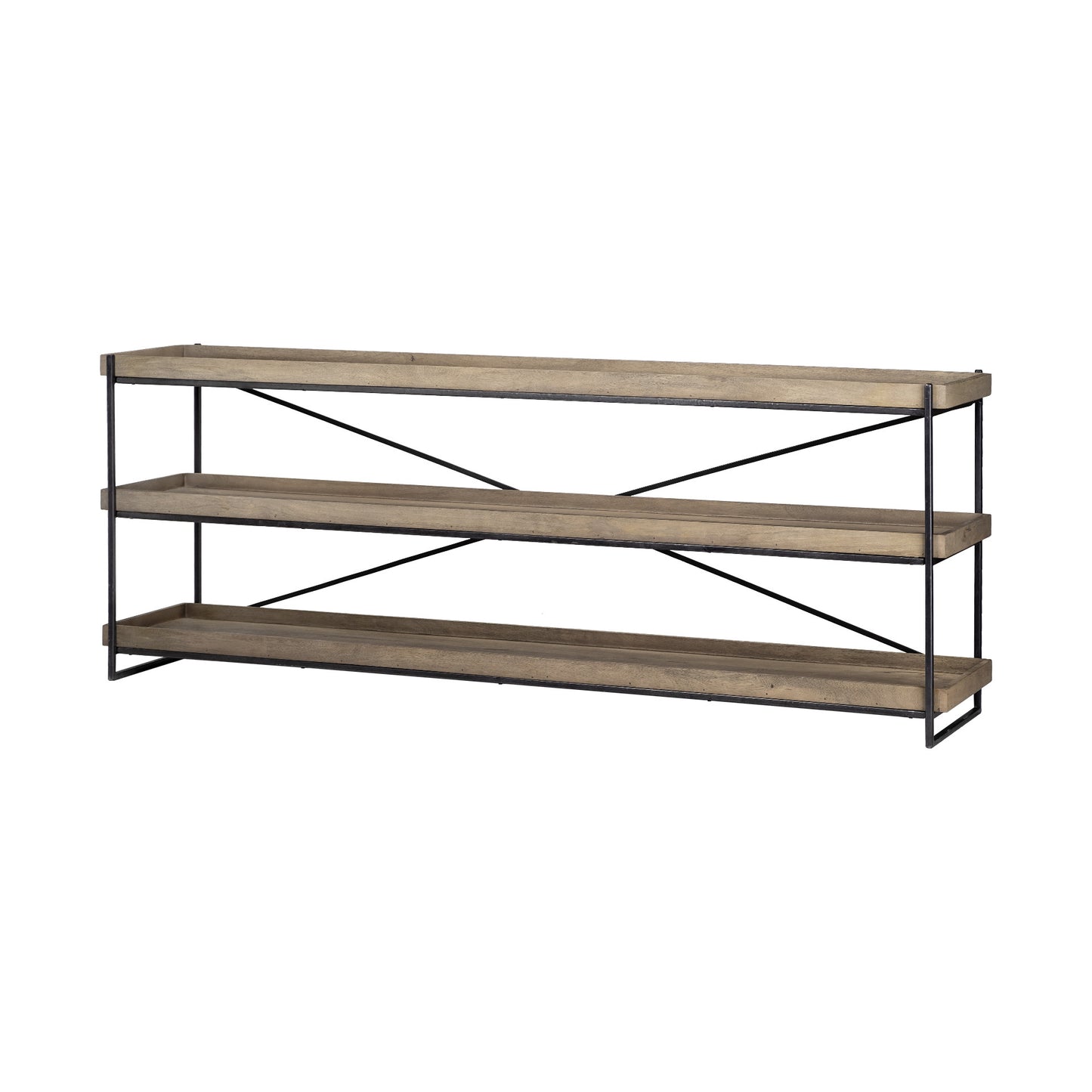 Light Brown & Black Solid Wood & Iron Console Table