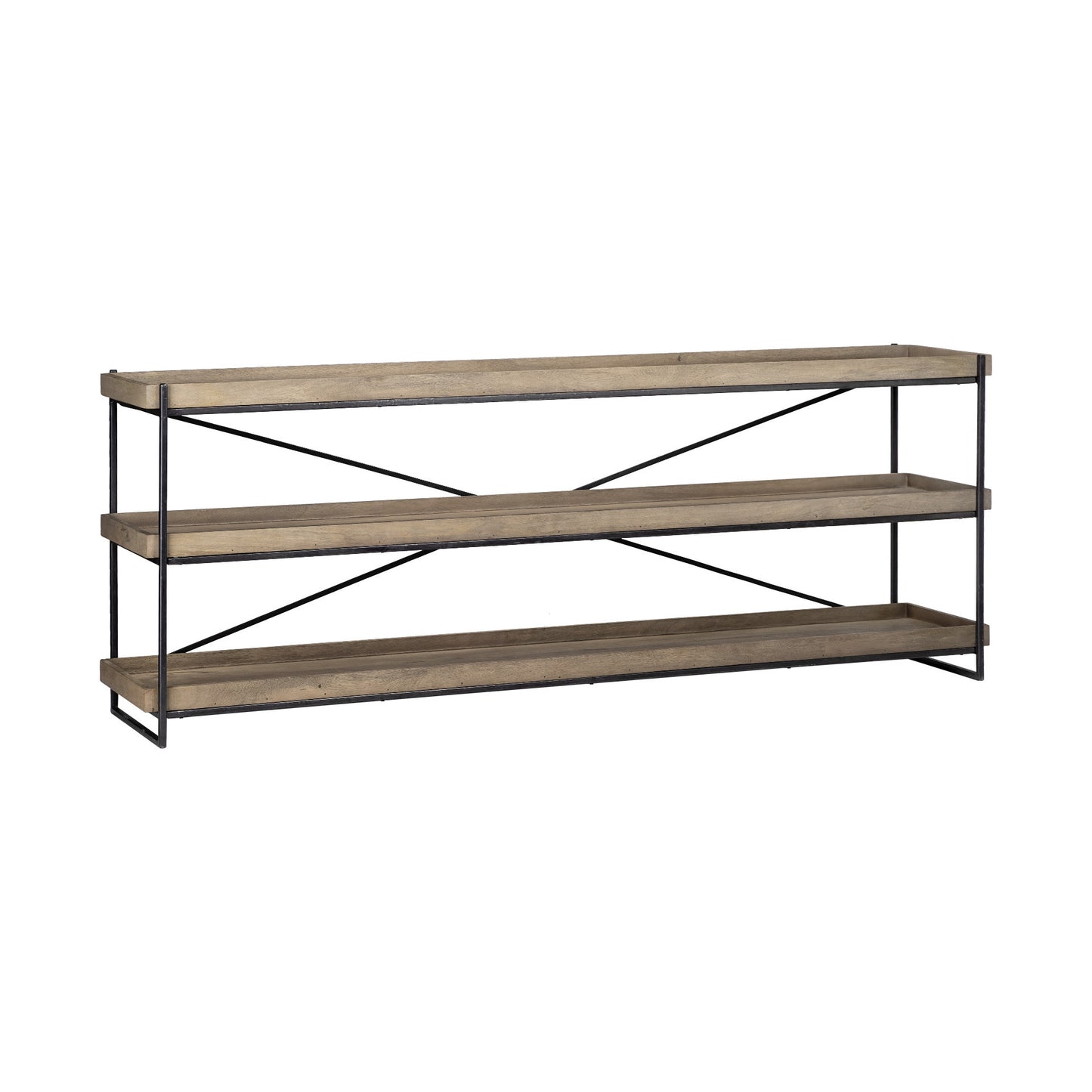Light Brown & Black Solid Wood & Iron Console Table