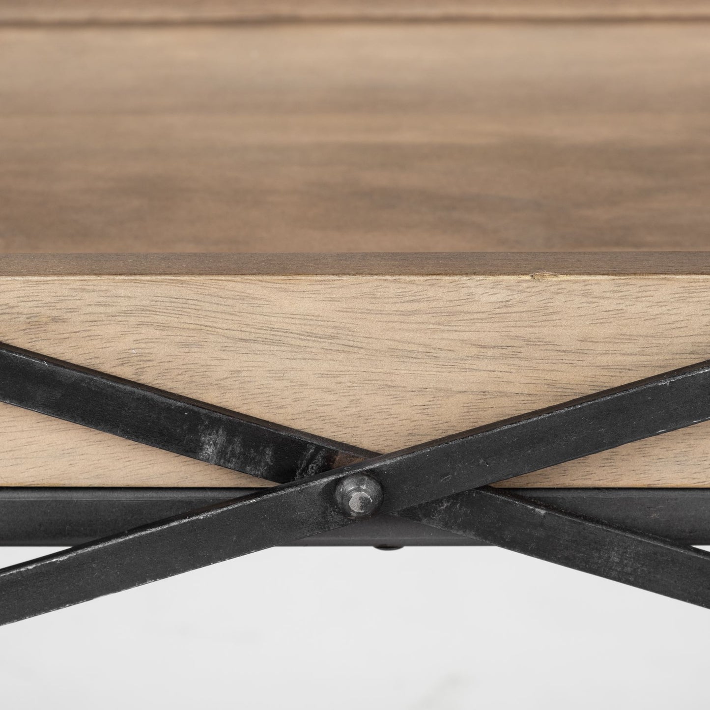 Light Brown & Black Solid Wood & Iron Console Table