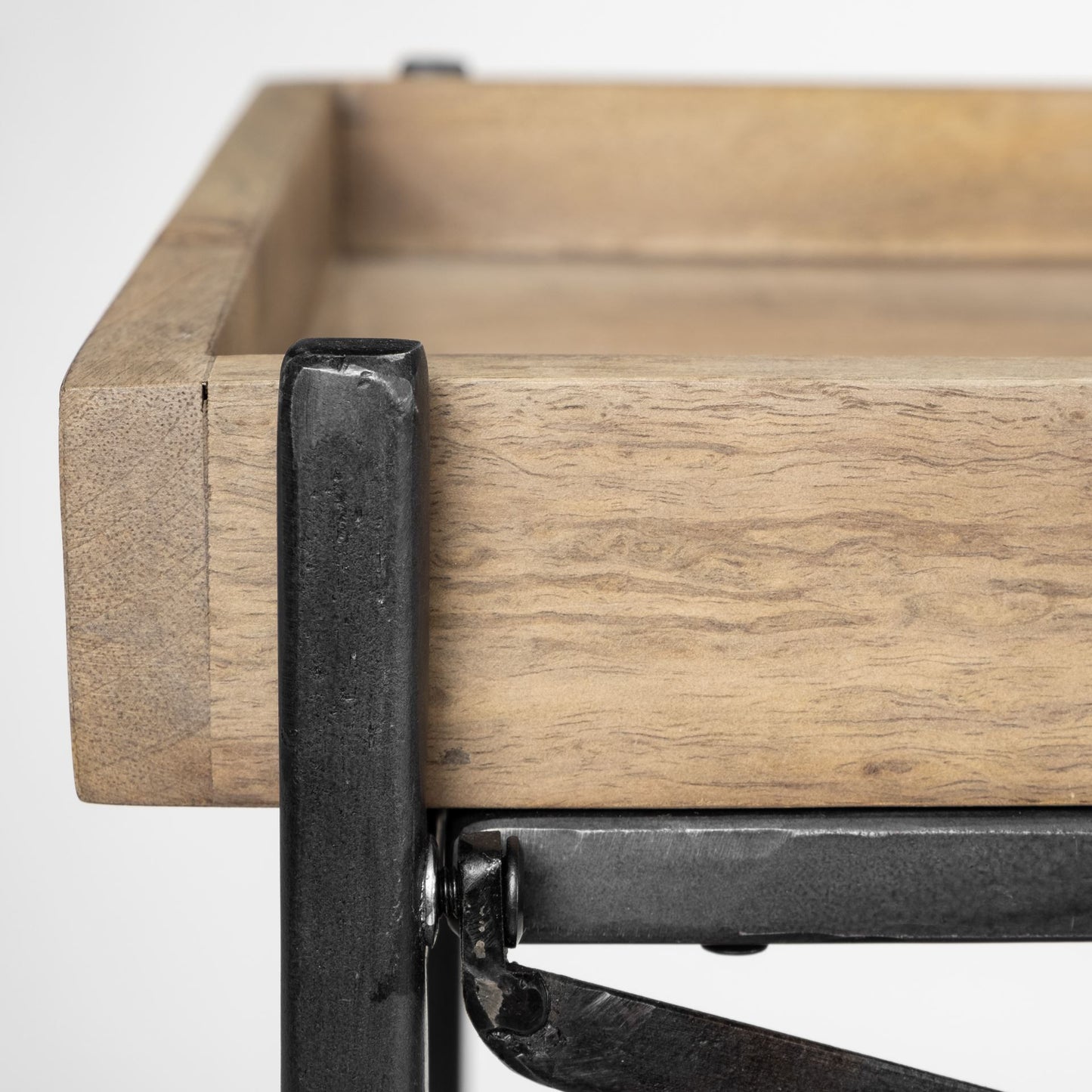 Light Brown & Black Solid Wood & Iron Console Table