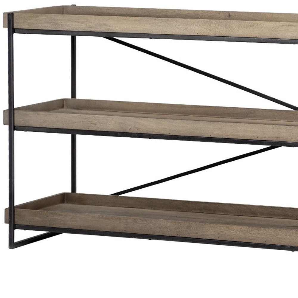 Light Brown & Black Solid Wood & Iron Console Table