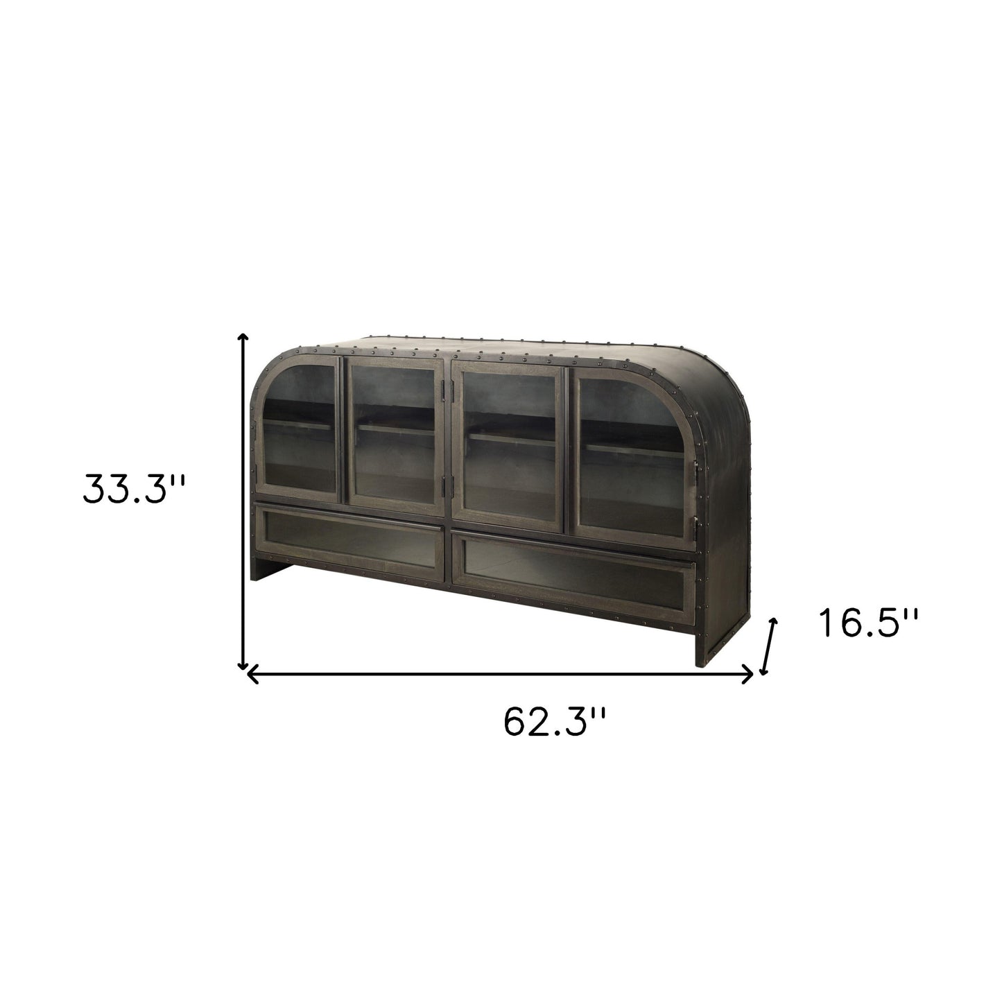 Dark Brown Iron 2 Drawer Sideboard w/ 4 Glass Doors