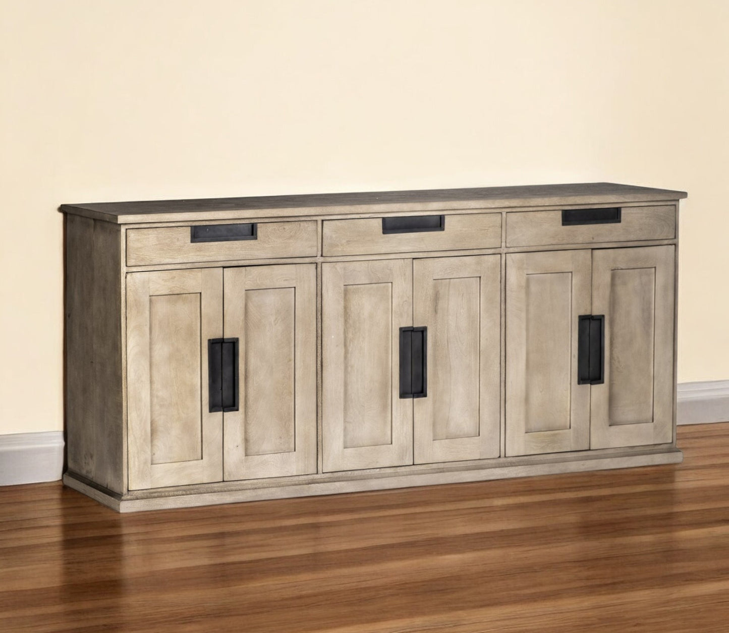 Brown Solid Wood 3 Drawer Sideboard w/ 6 Doors