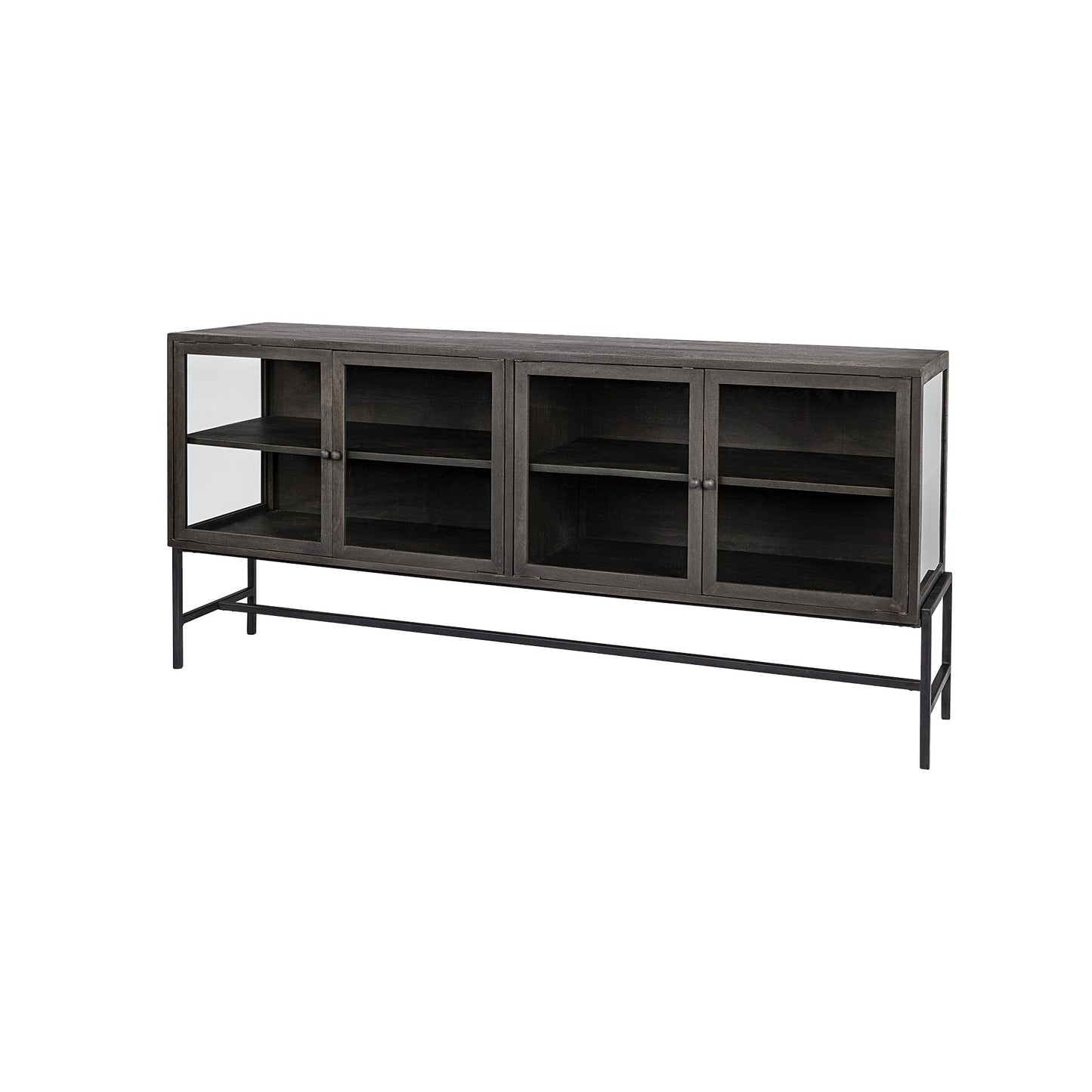 Black Solid Wood Sideboard w/ 4 Glass Doors