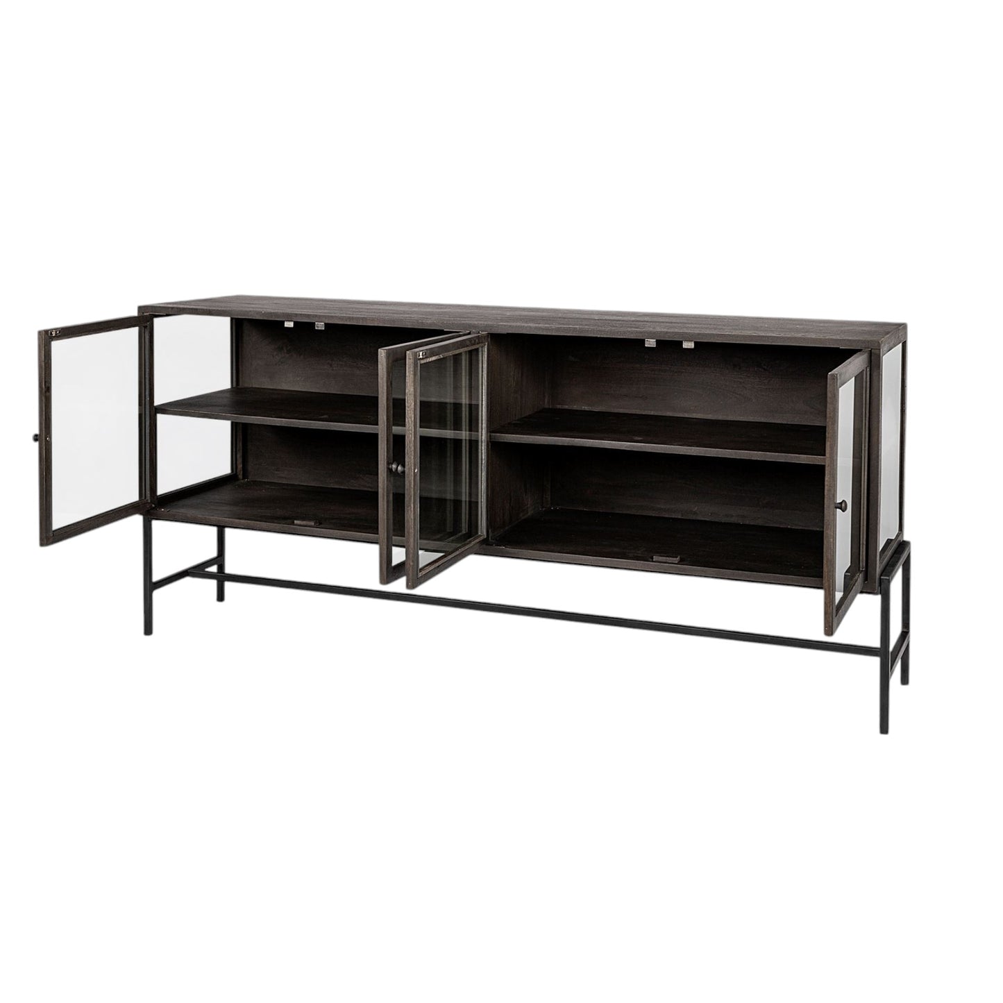 Black Solid Wood Sideboard w/ 4 Glass Doors
