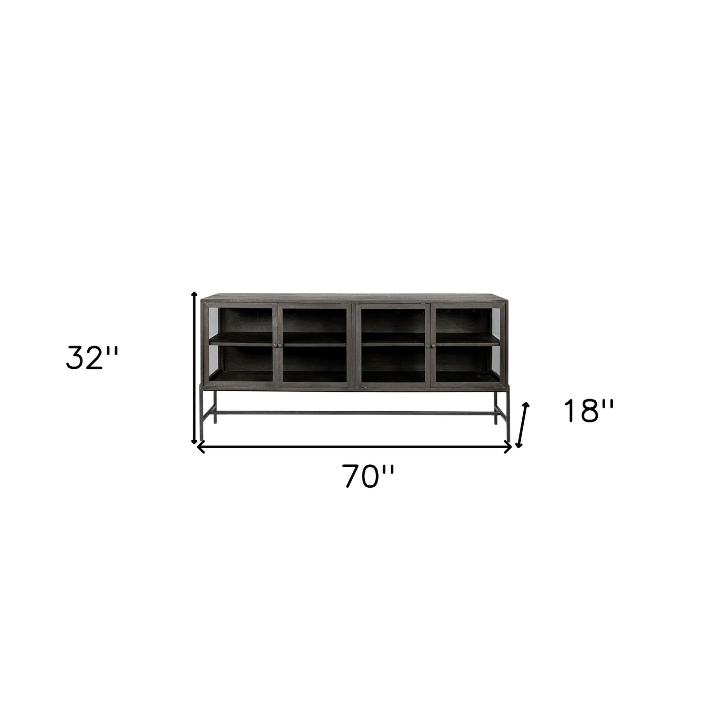 Black Solid Wood Sideboard w/ 4 Glass Doors
