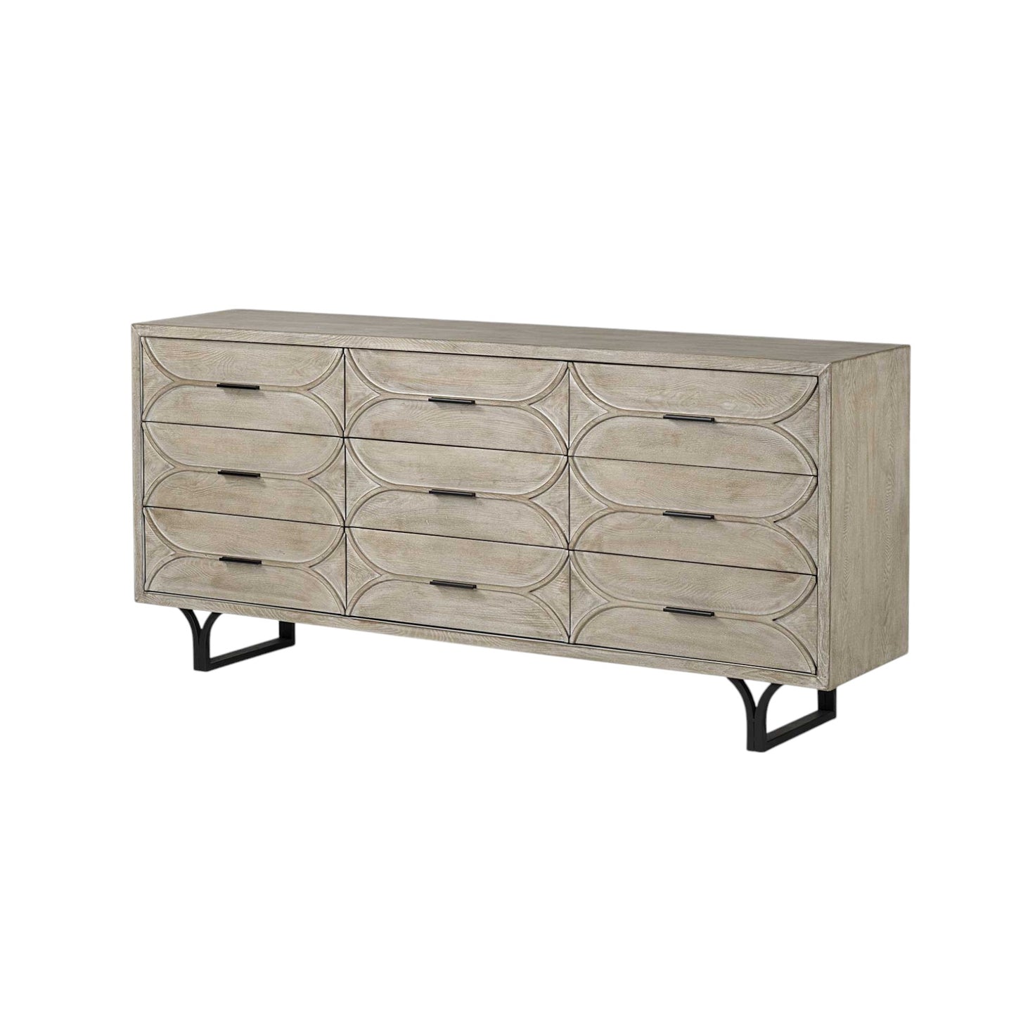 Light Brown Solid Wood 9 Drawer Sideboard
