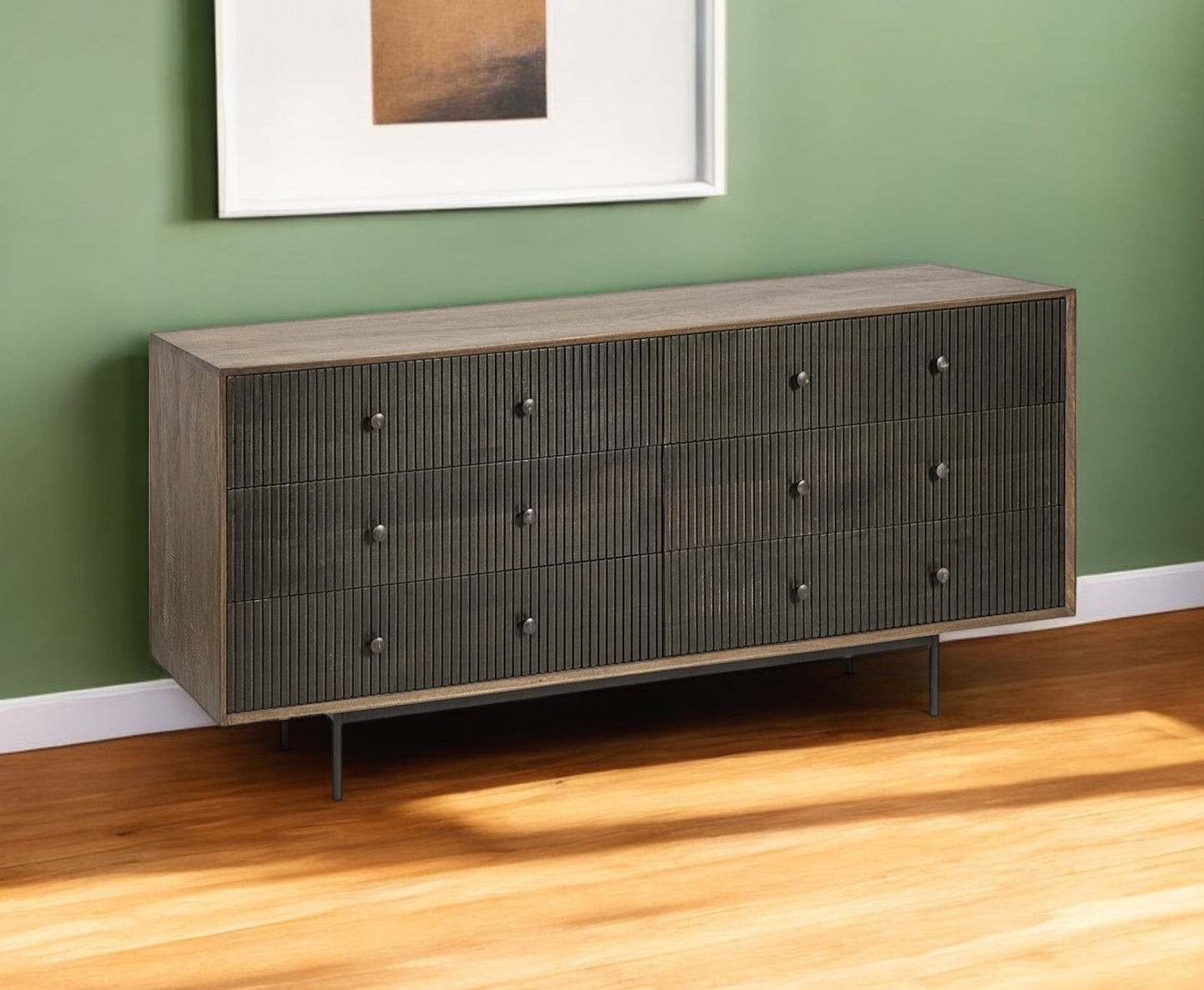 Brown & Black Solid Wood 6 Drawer Sideboard