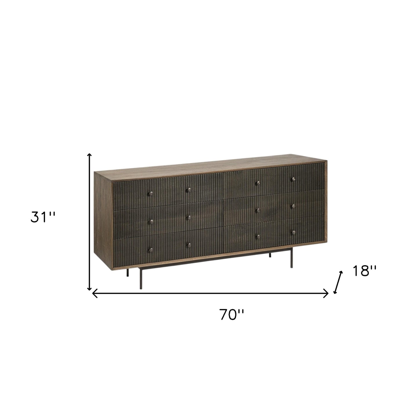 Brown & Black Solid Wood 6 Drawer Sideboard