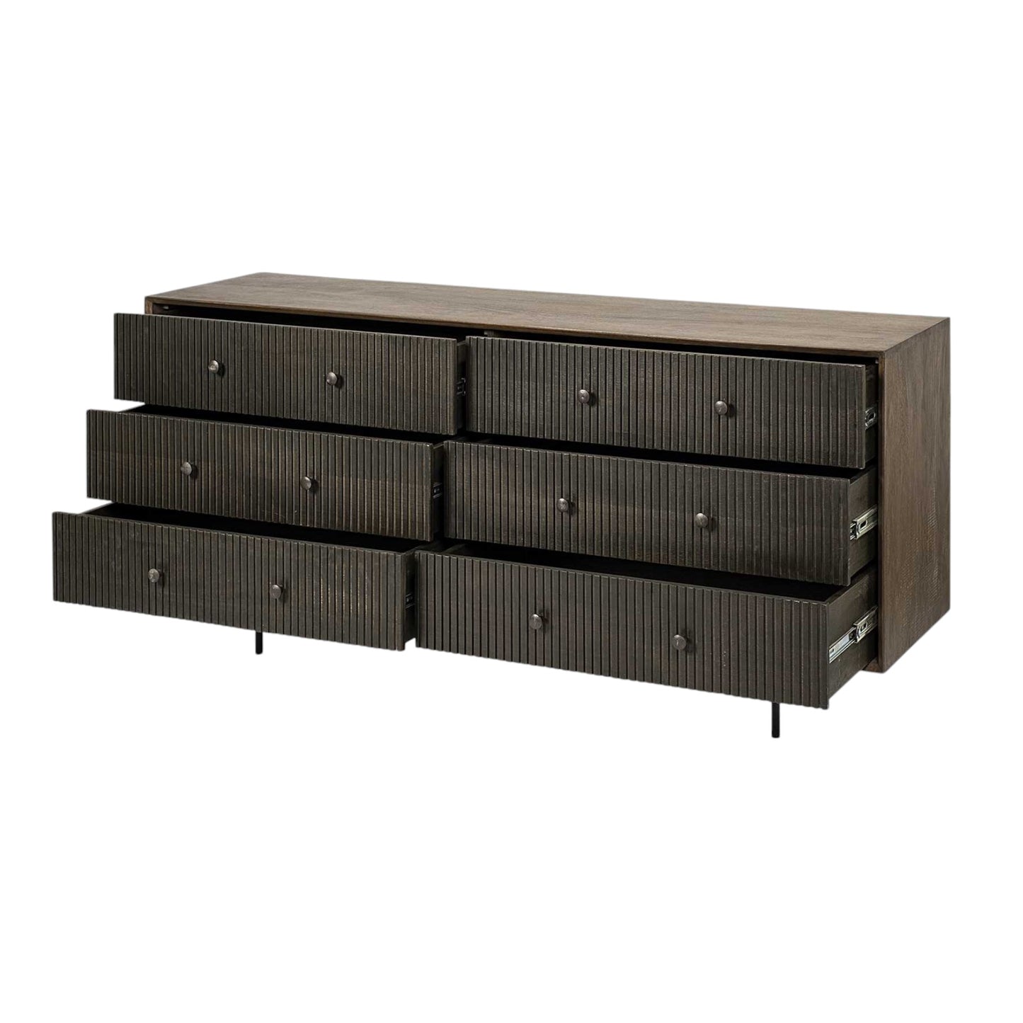 Brown & Black Solid Wood 6 Drawer Sideboard