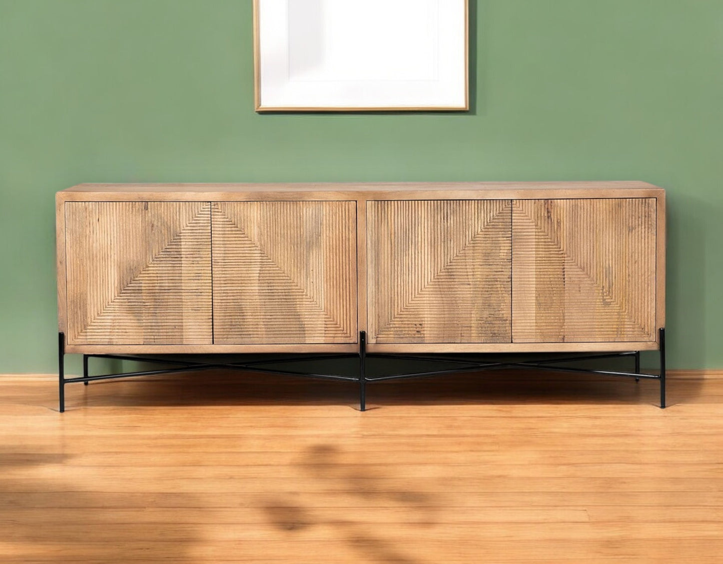 Brown Solid Wood Sideboard w/ 4 Doors