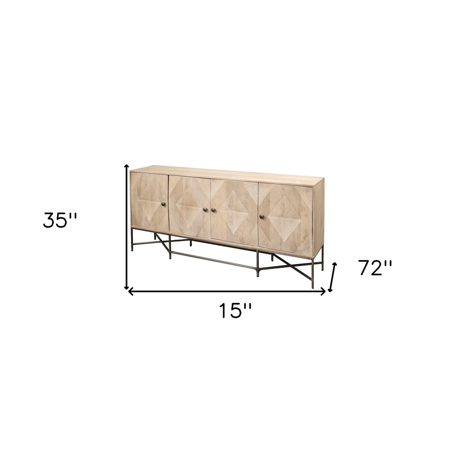 Light Brown Solid Mango Wood Sideboard w/ 4 Cabinet Doors