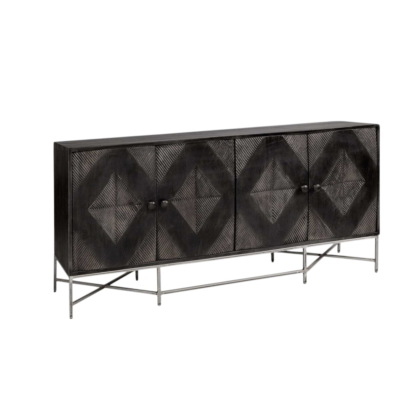 Black Solid Wood Sideboard w/ 4 Doors