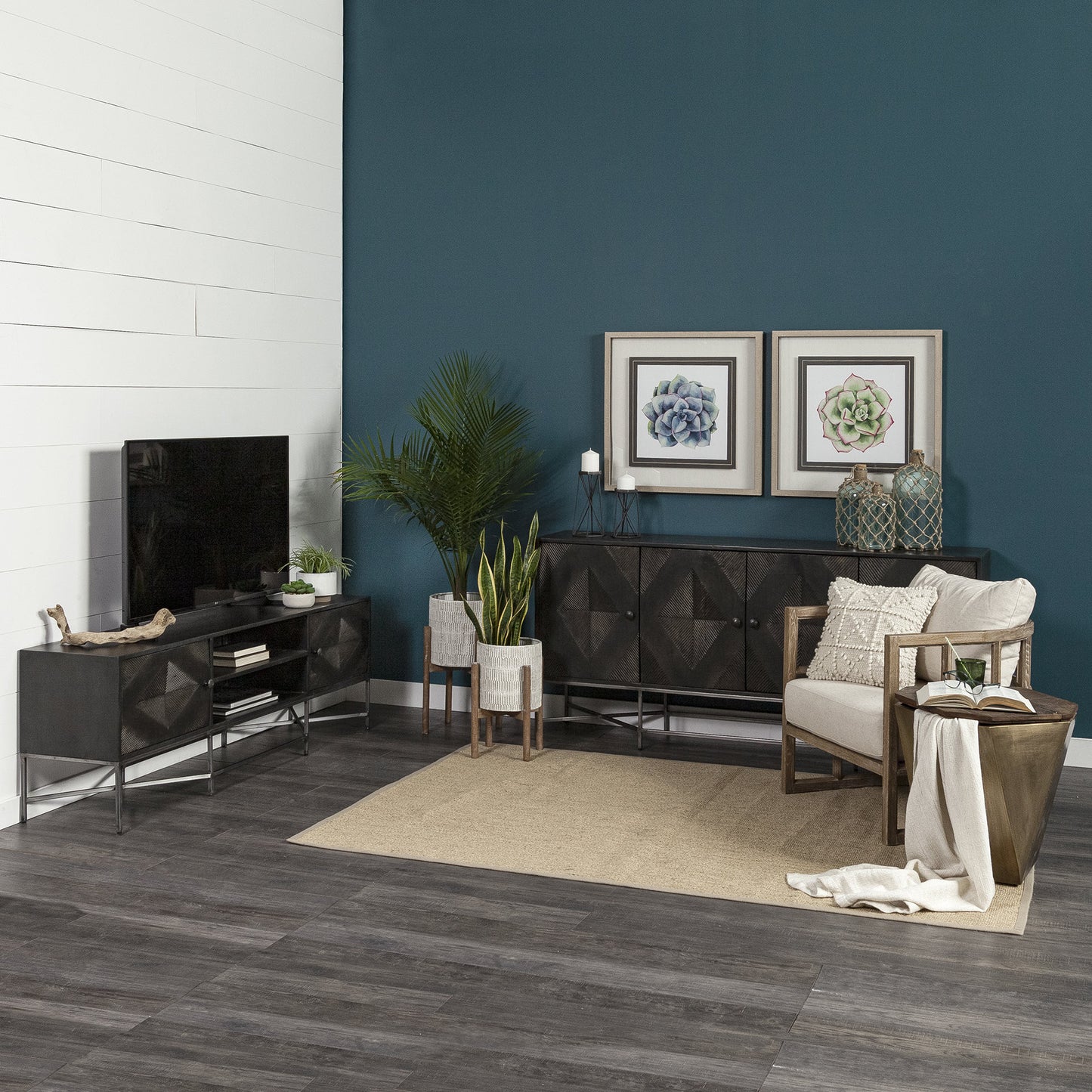 Black Solid Wood Sideboard w/ 4 Doors