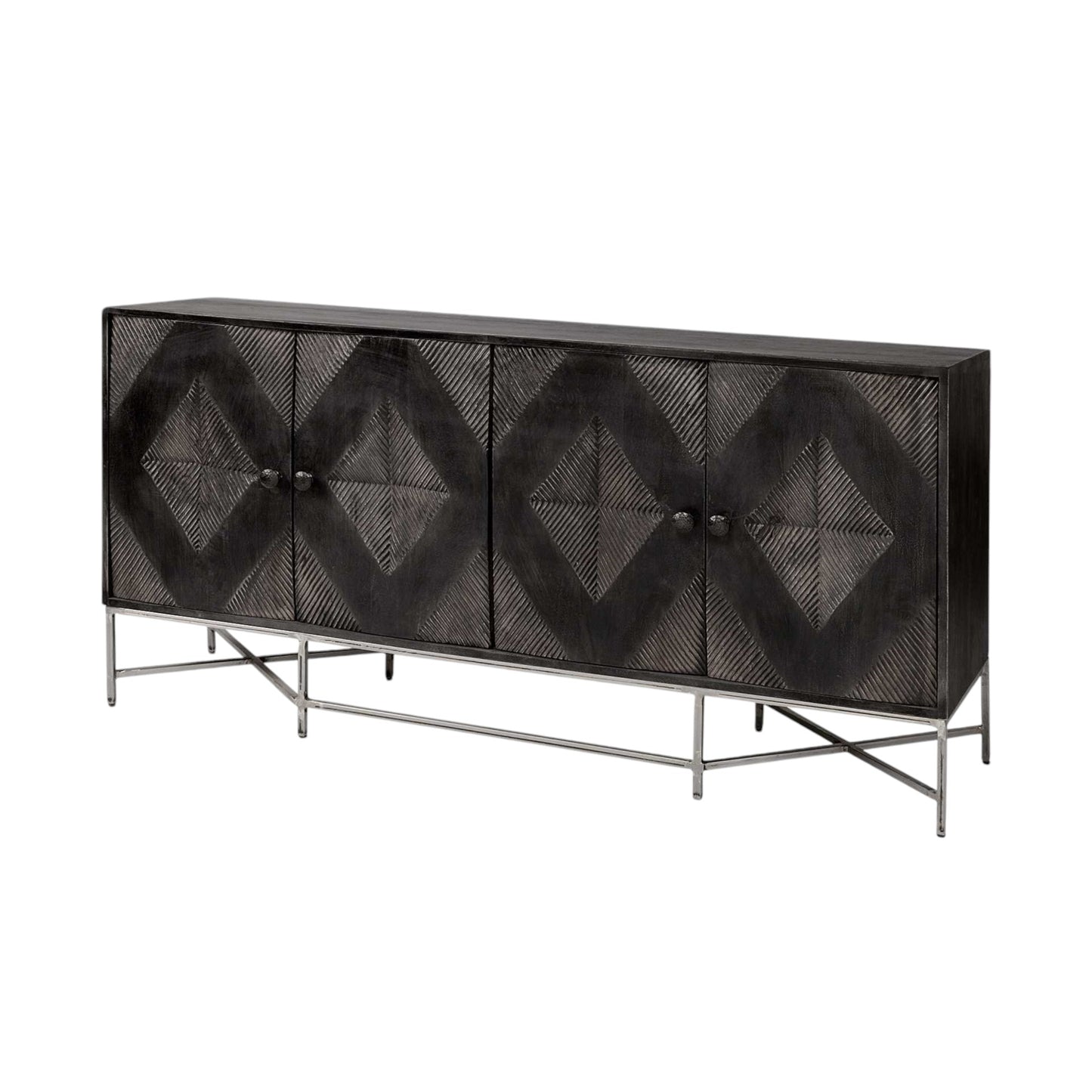 Black Solid Wood Sideboard w/ 4 Doors
