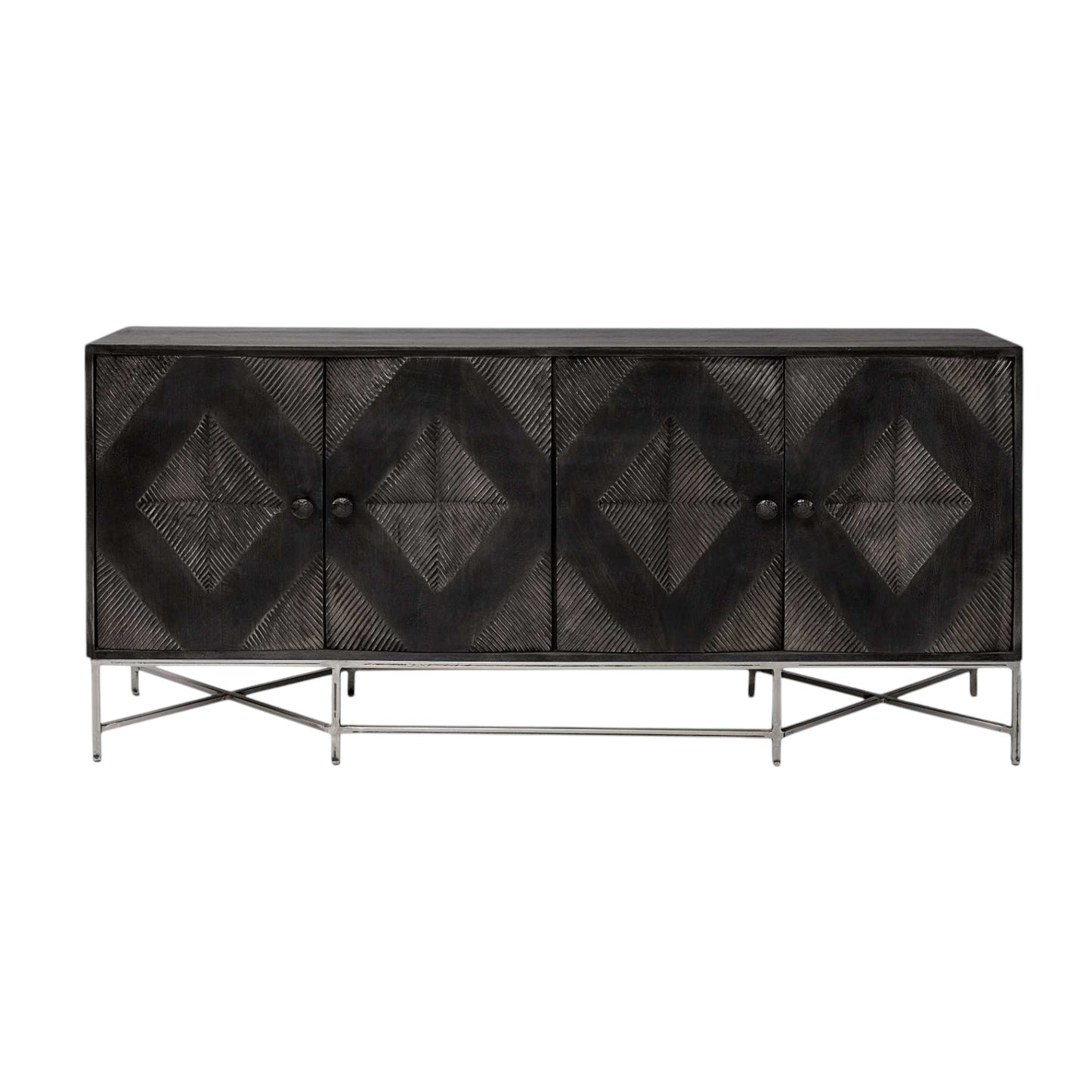 Black Solid Wood Sideboard w/ 4 Doors