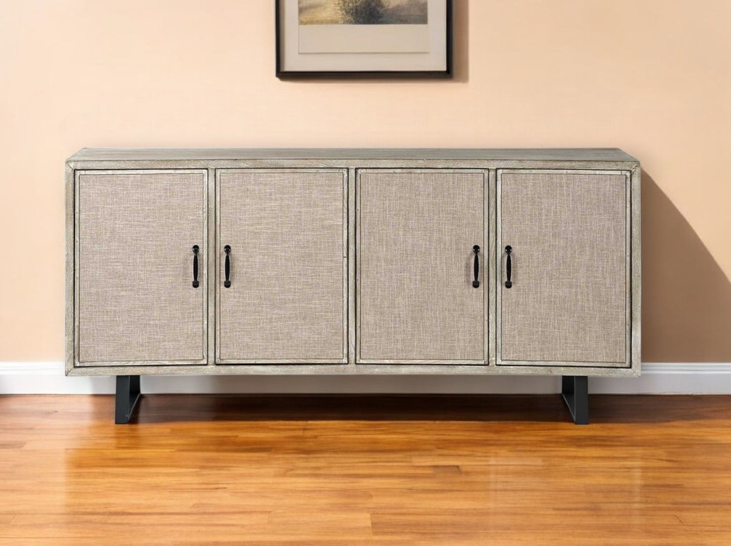 Light Brown Solid Wood Sideboard w/ 4 Doors