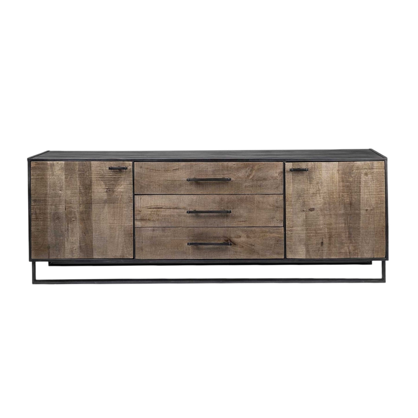 Brown & Black Solid Wood 3 Drawer Sideboard w/ 2 Doors