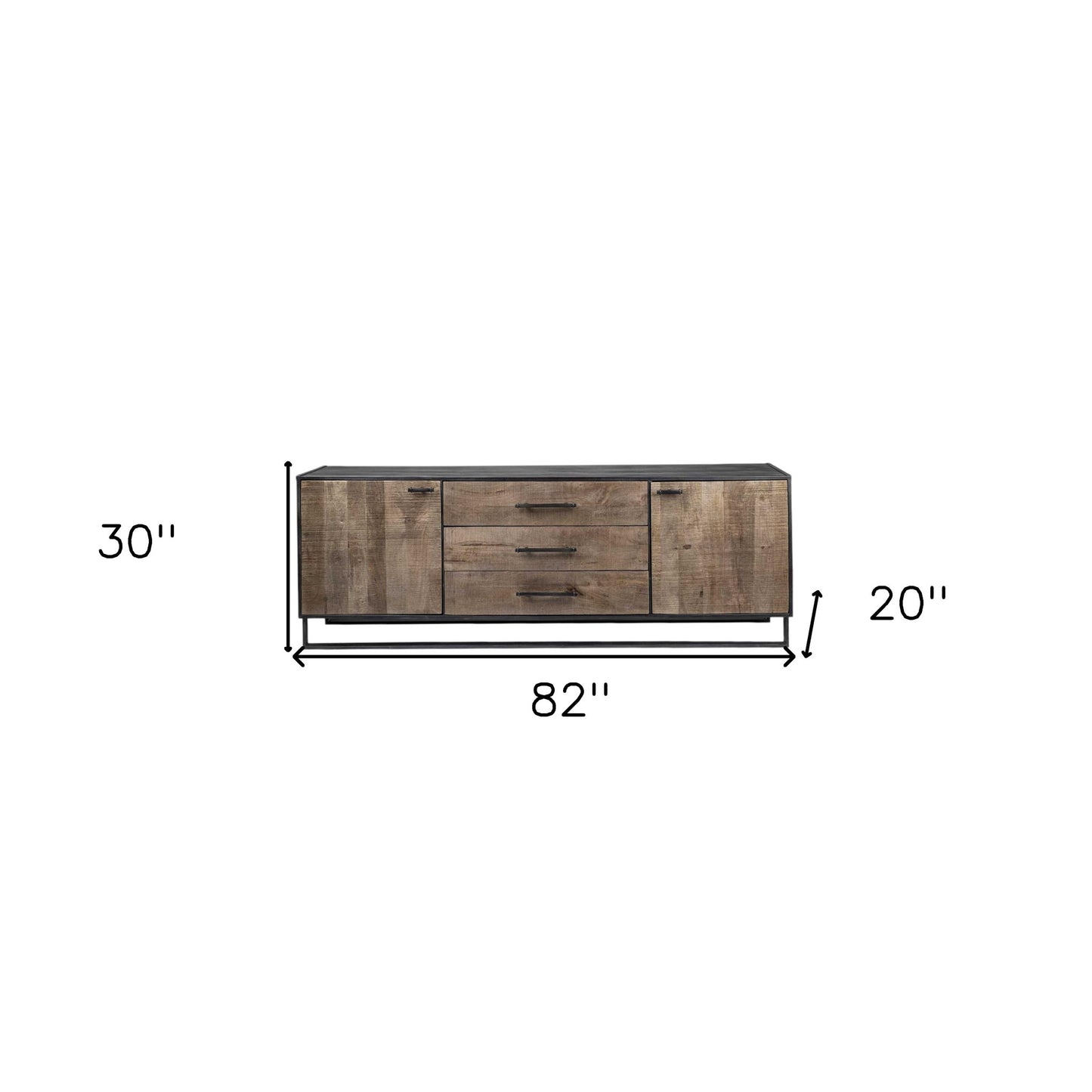 Brown & Black Solid Wood 3 Drawer Sideboard w/ 2 Doors