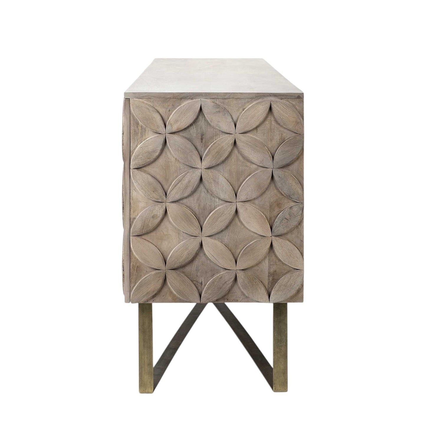Light Brown Solid Wood Sideboard w/ 4 Doors